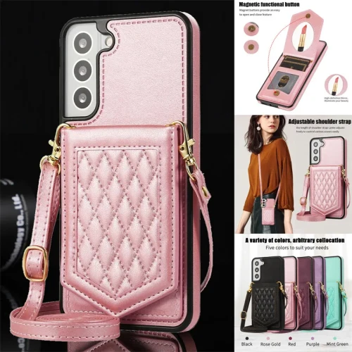 Shoulder Strap Flip Leather Phone Case For Samsung Galaxy S24 Ultra S23 FE S22 S21 S20 Plus A14 A54 A13 A53 Wallet Card Cover