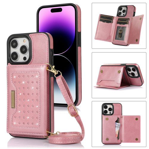 Glitter Leather Wallet Case for iPhone 16 15 14 11 12 13 Pro Max XR XS Max 7 8 Plus SE 2022 RFID Blocking Card Holder Phone Cover