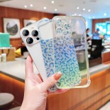 Fashion Transparent blue ray Leopard print glitter paper Phone Case For iPhone 13 14 Pro Max 12 11 15 Pro Soft Back Cover