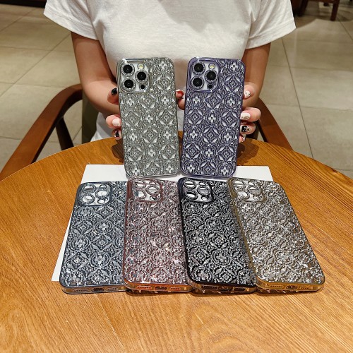 Luxury Glitter Diamond Flower Case For iphone 15 14 13 12 11 Pro Max Soft 6D Electro Tpu For 15pro 14pro 13pro Shockproof Cover