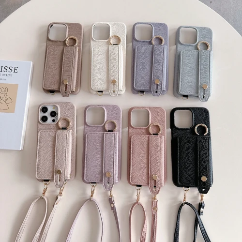 Wrist Strap Crossbody Phone Case for IPhone 15 14 12 11 Pro Max 13 Mini 15 14 Plus Wallet with Card Holder Ring Leather Cover