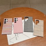 Woven Pattern Phone Case for Samsung S24 Ultra S23 Plus S22 + Small Fragrance Shockproof Protective PU Leather Cover