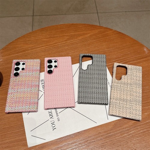 Woven Pattern Phone Case for Samsung S24 Ultra S23 Plus S22 + Small Fragrance Shockproof Protective PU Leather Cover
