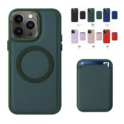 Electroplated Magnetic Silicone Phone Case for IPhone 15 14 Plus 13 12 Pro Max for Magsafe Wireless Card Holder Charging Cover