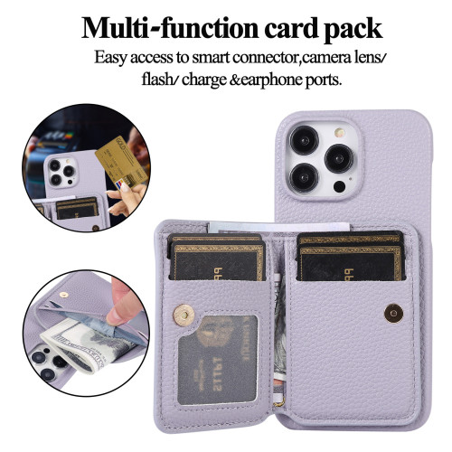 Card Holder Wallet Leather Phone Case for IPhone 15 14 Plus 13 12 11 Pro Max Lanyard Chain Strap Cord Crossbody Bag Stand Cover