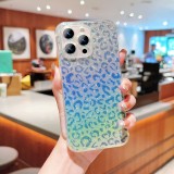 Fashion Transparent blue ray Leopard print glitter paper Phone Case For iPhone 13 14 Pro Max 12 11 15 Pro Soft Back Cover