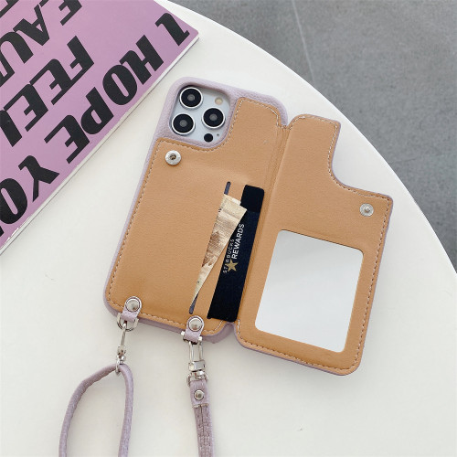 Mirror Crossbody Wallet Case For iPhone 13 12 Mini 15 14 11 Pro XS Max X XR 7 8 Plus Card Slot Ring Holder Lanyard Leather Cover