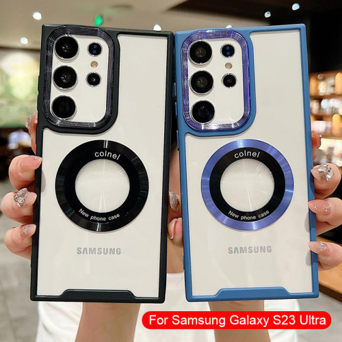 Shockproof Transparent PC Case For Samsung Galaxy S24 Ultra S23 S22 A54 A53 A52 A34 A33 Metal Camera Protection Back Cover
