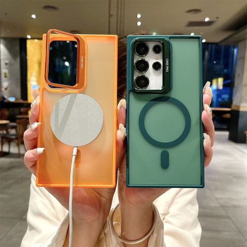 Mesh Bumper for Samsung Galaxy S24 Ultra S24 Plus S24 Case Wireless Charge Cover for Magsafe Film on Camera Holder Stand Shell