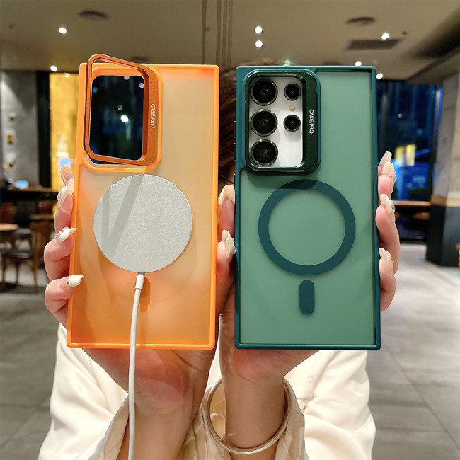 Mesh Bumper for Samsung Galaxy S24 Ultra S24 Plus S24 Case Wireless Charge Cover for Magsafe Film on Camera Holder Stand Shell
