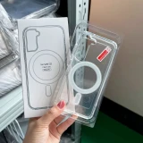 Original For Magsafe Magnetic Phone Case For Samsung Galaxy S24 Ultra S23 S22 Plus Transparent Hard PC Cover Accessories