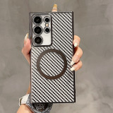 Luxury Plating Carbon Fibre For Magsafe Wireless Charging  Case For Samsung S24 S22 S23 Ultra Plus Protective Shockproof Cover