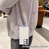 With Lanyard Shockproof Transparent PC Case For Samsung Galaxy S24 Ultra S23 S22 A34 A53 A54 Metal Camera Protection Back Cover