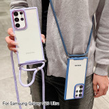 With Lanyard Shockproof Transparent PC Case For Samsung Galaxy S24 Ultra S23 S22 A34 A53 A54 Metal Camera Protection Back Cover