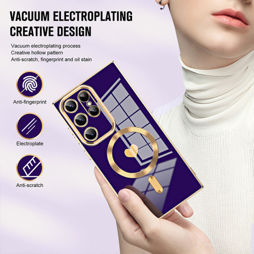 Electroplating Side Love Heart Phone Case for Samsung Galaxy S24 S23 Ultra S22 S21 Plus Protect Lens Shockproof Back Cover