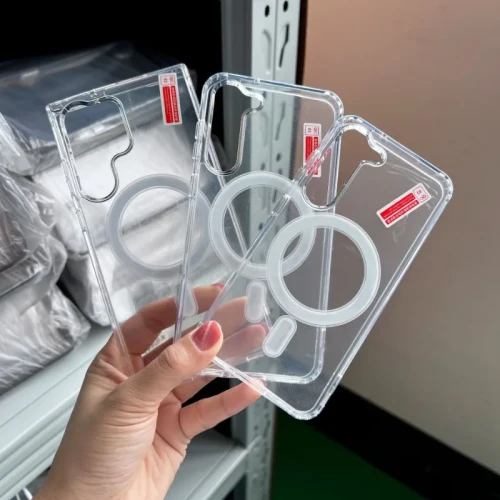 Original For Magsafe Magnetic Phone Case For Samsung Galaxy S24 Ultra S23 S22 Plus Transparent Hard PC Cover Accessories