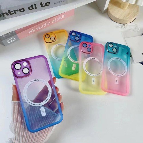 Wireless Charge for iPhone 15 14 13 12 Pro Max Plus Case Magnetic Magsafe Cover Soft Clear Gradual All-round Camera Film Shell