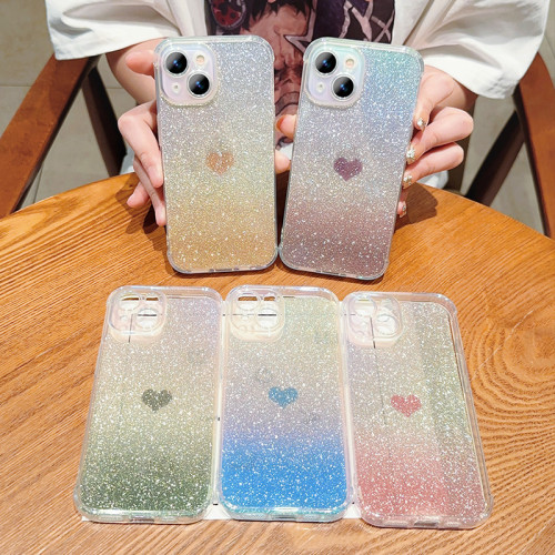 Blue light Gradient Glitter Love Heart Phone Cases For IPhone 15 14 Pro Max 13 12 11 XS XR SE2/SE3 Shockproof Back Cover