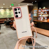 With Lanyard Shockproof Transparent PC Case For Samsung Galaxy S24 Ultra S23 S22 A34 A53 A54 Metal Camera Protection Back Cover