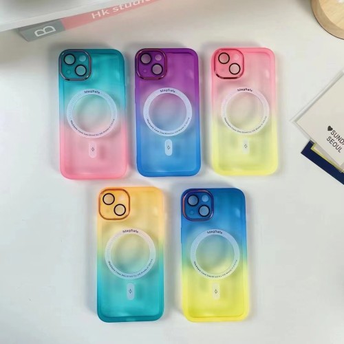 Wireless Charge for iPhone 15 14 13 12 Pro Max Plus Case Magnetic Magsafe Cover Soft Clear Gradual All-round Camera Film Shell