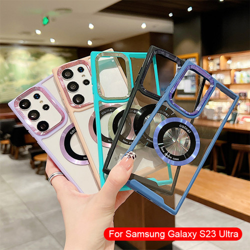 Shockproof Transparent PC Case For Samsung Galaxy S24 Ultra S23 S22 A54 A53 A52 A34 A33 Metal Camera Protection Back Cover