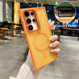 Mesh Bumper for Samsung Galaxy S24 Ultra S24 Plus S24 Case Wireless Charge Cover for Magsafe Film on Camera Holder Stand Shell