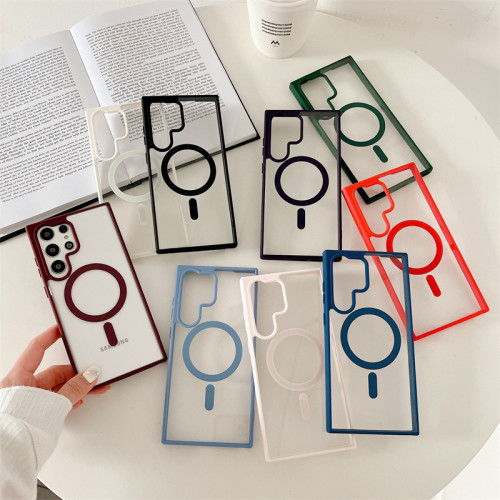 Clear For Magsafe Magnetic Wireless Charging Case For Samsung Galaxy S24 S23 S22 Ultra Plus Transparent Shockproof Coque Cover