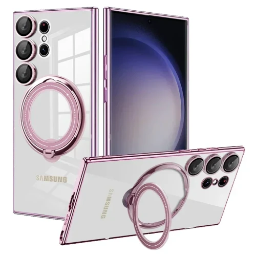 Magnetic Transparent Ring Case For Magsafe For Samsung Galaxy S24 23 S22 Ultra Plus A52 A54 A14 A34 S23Ultra S22Ultra Lens Cover