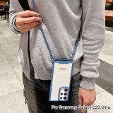 With Lanyard Shockproof Transparent PC Case For Samsung Galaxy S24 Ultra S23 S22 A34 A53 A54 Metal Camera Protection Back Cover
