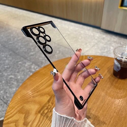 Luxury Clear Pltaing Hard Armor Frameless Case For Samsung Galaxy S24 S23 S22 S21Ultra PC Rugged Camera Lens Film Protection