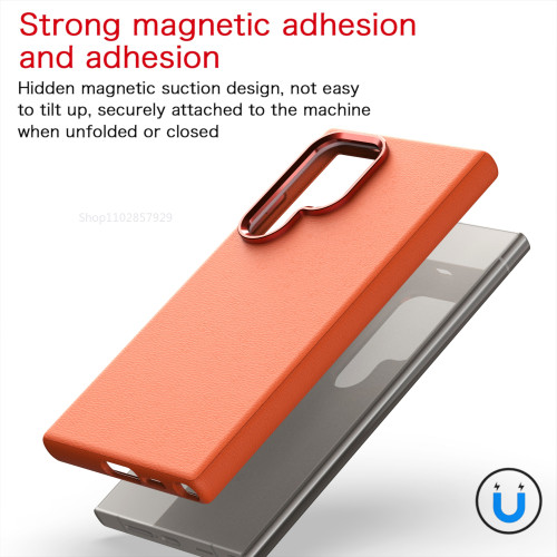 Luxury PU Leather Magsafe Phone Case Suitable for Samsung Galaxy S24 S24 Ultra S24 Plus Magnetic Airbag Anti Drop Back Cover