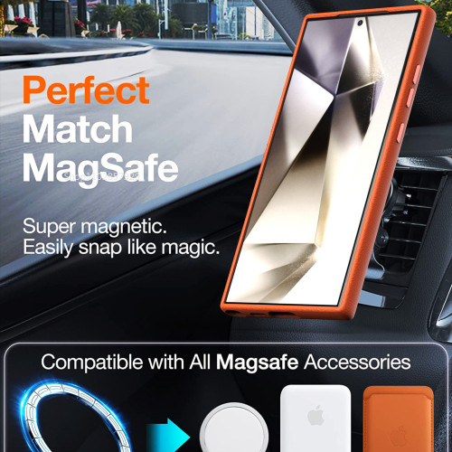 Luxury PU Leather Magsafe Phone Case Suitable for Samsung Galaxy S24 S24 Ultra S24 Plus Magnetic Airbag Anti Drop Back Cover