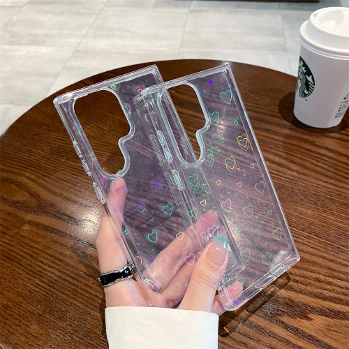 Laser Glitter Clear Case for Samsung Galaxy S24 Ultra S23 FE S22 Plus A55 A53 A54 A34 A35 A15 A52 Cute Rainbow Pattern Cover