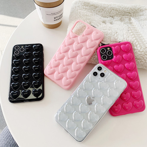 Candy Color Cartoon 3D Love Heart Phone Case for iPhone 14 12 13 11 15 Pro Max XS Max XR 7 MINI Soft Solid Silicone Back Cover