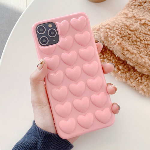 Candy Color Cartoon 3D Love Heart Phone Case for iPhone 14 12 13 11 15 Pro Max XS Max XR 7 MINI Soft Solid Silicone Back Cover