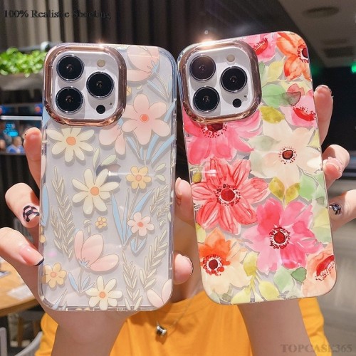 Electroplated Glitter Flowers Phone Case For Apple IPhone 11 12 13 14 15 Pro Max Plus Cover