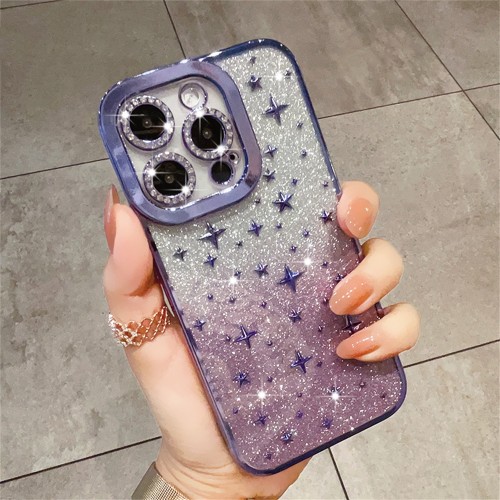 Luxury Bling Glitter Plating Star Clear Phone Case For iPhone 15 Pro Max 13 12 14 11 INS Gradient Diamond Soft Transparent Cover