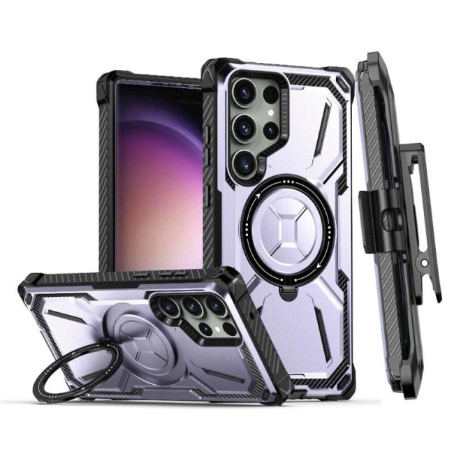 For Samsung S24 S23 S22 Ultra Plus Armor Shockproof Rugged Magnetic PhoneCase With Rin Kickstand PC Belt Clip Holster Hard Cover