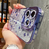 Luxury Bling Glitter Plating Star Clear Phone Case For iPhone 15 Pro Max 13 12 14 11 INS Gradient Diamond Soft Transparent Cover