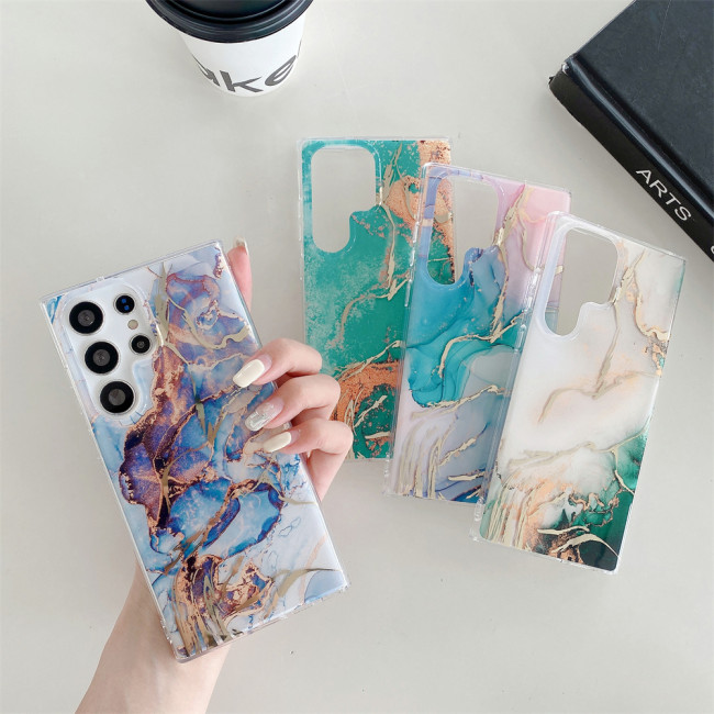 Colored Glaze Marble Case for Samsung Galaxy S24 Ultra S23 FE S22 Plus A34 A35 A52 A53 A54 A55 5G Slim Glossy Durable TPU Cover