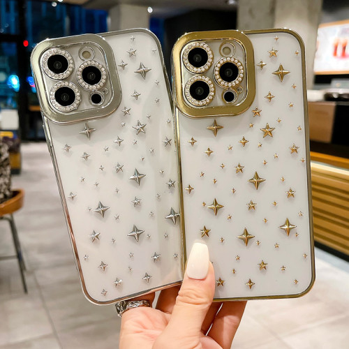 Luxury Fashion Electroplated Stars Soft Silicone Color Dustproof Phone Case For IPhone 15 14 13 12 Pro Max Protection Cover
