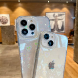 Glitter Laser Love Heart Clear Case for iPhone 14 15 Plus 11 12 13 Pro Max Soft Flexible TPU and Hard PC Back Shockproof Cover