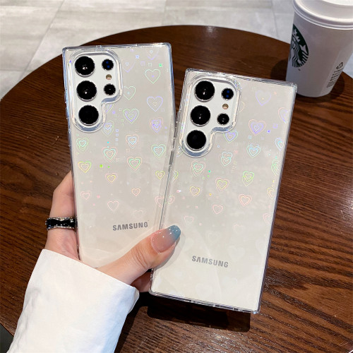 Laser Glitter Clear Case for Samsung Galaxy S24 Ultra S23 FE S22 Plus A55 A53 A54 A34 A35 A15 A52 Cute Rainbow Pattern Cover