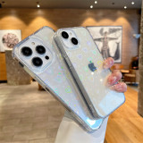 Glitter Laser Love Heart Clear Case for iPhone 14 15 Plus 11 12 13 Pro Max Soft Flexible TPU and Hard PC Back Shockproof Cover