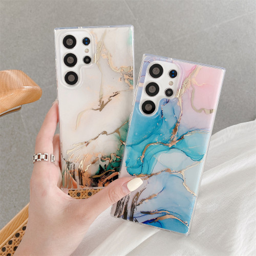 Colored Glaze Marble Case for Samsung Galaxy S24 Ultra S23 FE S22 Plus A34 A35 A52 A53 A54 A55 5G Slim Glossy Durable TPU Cover