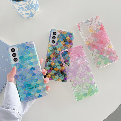 Glitter Mermaid Fish Scales Shell Case For Samsung Galaxy S23 ultra 5G 22 plus 21 20 FE A53 A52 Soft Silicone Back Cover