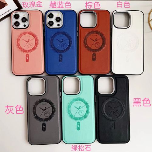 Magnetic Phone Case For iPhone15 14 13 12 Pro Max 14 15 Plus Solid Color Plain Skin Leather For Megsafe Wireless Charging Cover