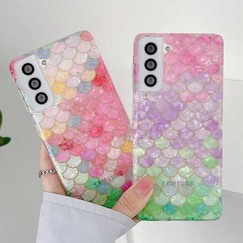Glitter Mermaid Fish Scales Shell Case For Samsung Galaxy S23 ultra 5G 22 plus 21 20 FE A53 A52 Soft Silicone Back Cover