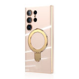 Plating Magnetic for Magsafe Phone Case For Samsung Galaxy S24 Ultra S24 Plus Ring Stand Lens Protect Driving Holder Cover