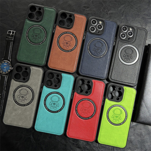 Luxury Astronaut Matte Leather Texture Magnetic For Magsafe Case For iPhone 14 13 12 11 Pro Plus Max Wireless Charge Soft Cover